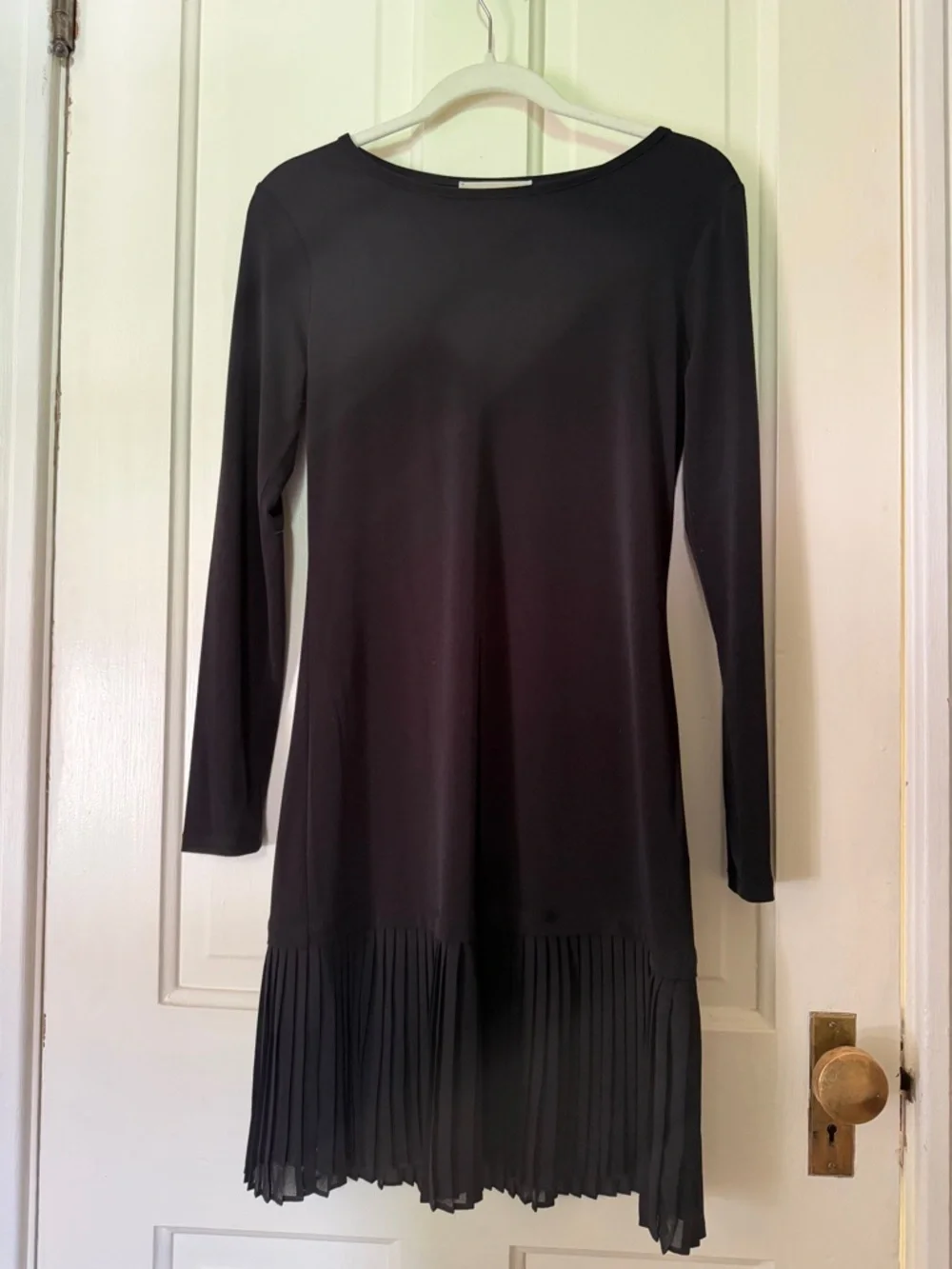 Michael Kors Black Pleated Hem Dress XS | Long Sleeve Minimal Chic